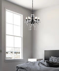 Six Light Black Crystal Chandelier Lighting Fixture For Living Room, Dining Room And Bedroom Modern Vintage Candle Style shown in bedroom