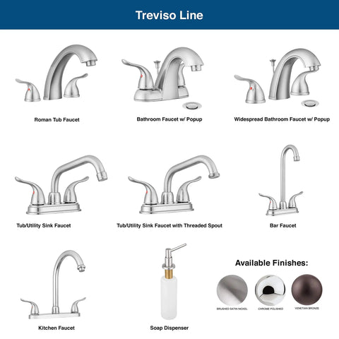 Treviso Line faucets display including Treviso Widespread Roman Tub Faucet In Brushed Satin Nickel With Winged Two Lever Handles