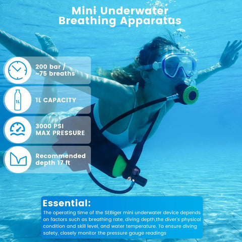 Diver using 1.0L Mini Scuba Tank Portable Dive Air Bottle Kit For Underwater Exploration And Rescue, CE/DOT Certified, 200 Bar