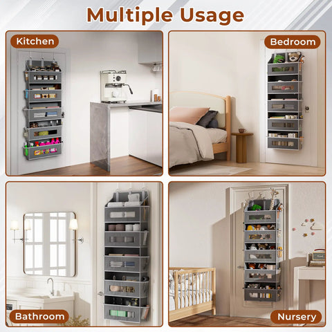 Top Shelf 2 Pack 5 Tier Over The Door Organizer For Bathroom Bedroom And Pantry Storage In Grey With Heavy Duty Tear Resistant Fabric Pockets For Tiny Spaces And Zero Drama Hanging