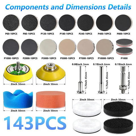 Headlight Restoration Kit That Brings Dull Lights Back To Life With A 143 Piece Set 2 Inch Wet Dry Sanding Kit components