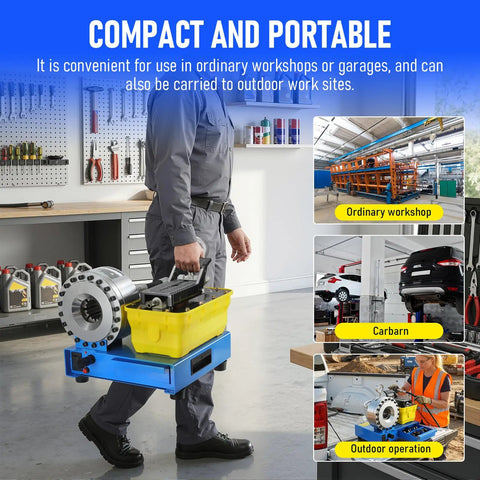 Industrial Grade Pneumatic Hydraulic Hose Crimping Machine With Air Over Oil Technology, portable tool in workshop.