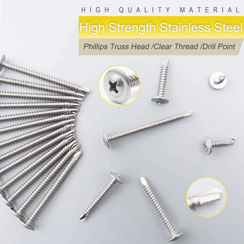Heavy Duty Sheet Metal Screws Assortment Kit With Self Tapping And Self Drilling, 410 Stainless Steel Fasteners displayed on surface