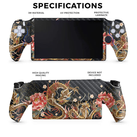 Sick Carbon Fiber Skin For PS5 Portal Remote Player With Stitch Dragons Design, durable 3M vinyl wrap, front and back view