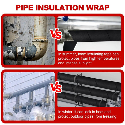 Comparison of insulated and non-insulated pipes for 2 Inch By 20 Foot Foam Pipe Insulation Tape Self Adhesive For Winter Freeze Protection Outdoor Use