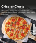 Pepperoni pizza on Restaurant-Grade Seamless Aluminum Pizza Baking Screens, 16 Inch, Pack Of 6, showing airflow benefits.