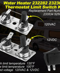 Thermostat Limit Switch Kit For Suburban RV Water Heater SW Replacement Parts 232306 232282 233534 525007 No Fuss Plug And Play Install on metal bracket, 120VAC 12VDC