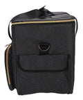 Side view of Vinyl Record Storage Bag With Cationic Fabric Thick Padded Base Dual Zippers Removable Dividers Non Slip Feet Travel Case