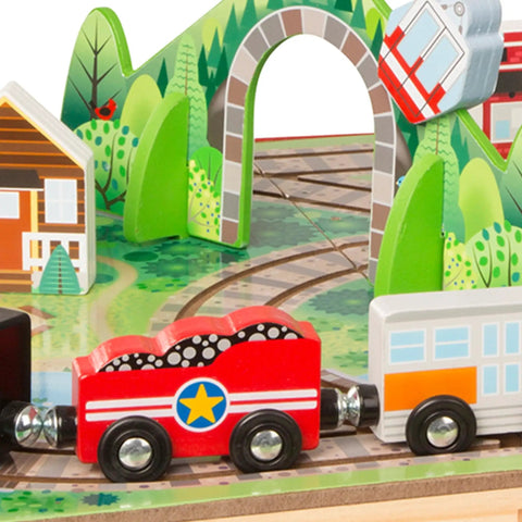 Portable Wooden Railroad Tabletop Playset With Magnetic Train Cars And Animal Scenery For Toddlers And Preschoolers Age Three Plus Legit Awesome Travel Kit with wooden train cars and green scenery.