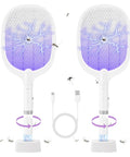 Beast Mode 4000V Electric Fly Swatter Racket 2 Pack With Rechargeable Battery Dual Modes Auto Or Manual Mosquito Zapper Purple Light