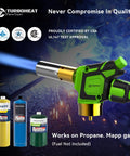 Beefy Pro Grade Flame Torch Head With Igniter for Propane and MAPP Gas Tanks showing blue flame, cylinder not included