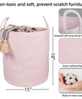 Large Tall Cotton Rope Laundry Basket Hamper With Handles For Nursery And Living Room, Woven Storage Bin, Light Pink, Boho Style