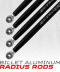 Hardcore Billet Aluminum Upper And Lower Radius Rods Kit With Chromoly Heim Joints And Nuts For 2011 To 2014 Polaris Rzr XP900 XP 900 Two And Four Seat UTVs Built To Take A Beating And Keep On Rolling black radius rods with heim joints