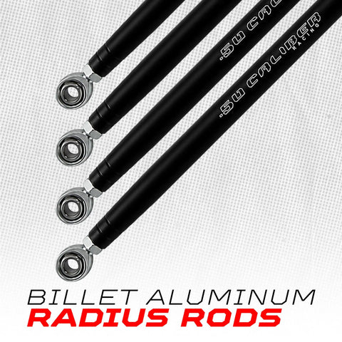 Hardcore Billet Aluminum Upper And Lower Radius Rods Kit With Chromoly Heim Joints And Nuts For 2011 To 2014 Polaris Rzr XP900 XP 900 Two And Four Seat UTVs Built To Take A Beating And Keep On Rolling black radius rods with heim joints