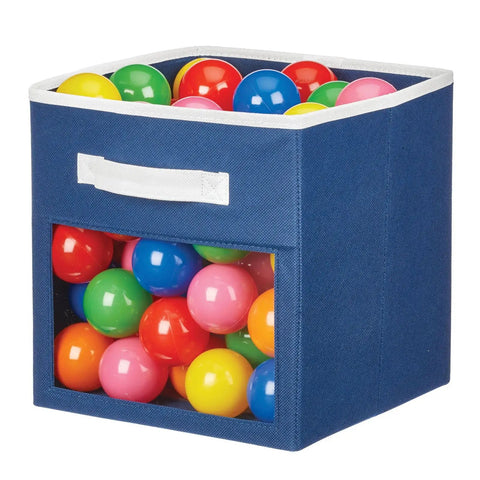 Fabric Nursery Closet Storage Bin Set With Front Handle And Window 6 Pack For Cube Shelving Units Organizes Toys Clothes Diapers Bibs In Gray And White, containing colorful plastic balls