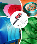 Heavy Duty Banding Strapping Tool With Ergonomic Handle For Fast Packing And Carton Box Bundling surrounded by colorful straps