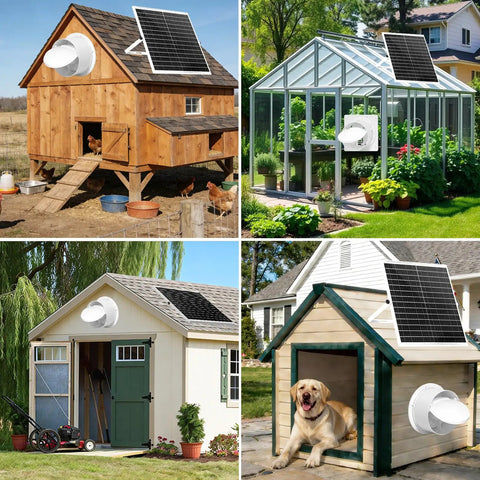 Powerful Solar Exhaust Fan With 24000mAh Battery For Day And Night Use, 25W 9.8In Ventilation For Chicken Coops, Greenhouses, Sheds And Outdoor Cooling, Waterproof Solar Powered Cooling Fan For Pets And Plants