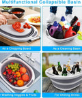 Collapsible Wash Basin 7.5L Dish Tub Sink Basin with Cutting Board used for chopping, cleaning, washing fruits, and chilling drinks
