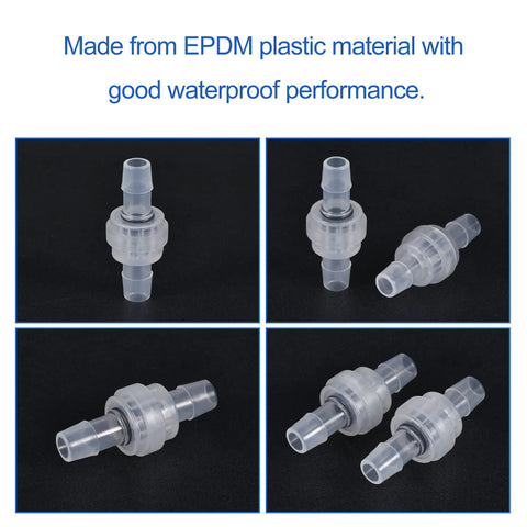 One Way Inline Hose Connector Check Valve Three Eighth Inch Dia Non Return For Water And Oil Lines EPDM Plastic Translucent