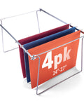 Adjustable Heavy Duty Steel File Frame Trays Set Of Four, Letter Size Hanging Drawer Organizers For Deep Cabinets showing four colorful files in a steel frame.