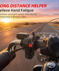 Solid Motorcycle Throttle Cruise Control Lock With Adjustable Abs Mount For 1 2 To 1 5 Inch Tubes Universal Fit in use on a motorcycle.