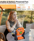 Portable USB Camping Fan With 20000mAh Battery Cordless Rechargeable Personal Fan With LED Light on outdoor table