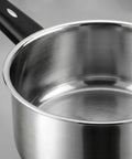 Close-up of Stainless Steel Pots And Pans Set 6 Piece Non Toxic Cookware With Glass Lids, showcasing durable saucepan design.