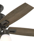 Close-up of Donegan 44 Inch Ceiling Fan in Noble Bronze Finish with Dope Rustic Designer Series Look, showing blades and light kit.