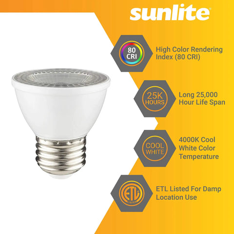 LED PAR16 Dimmable Short Neck Recessed Spotlight Bulb 7W 50W Halogen Replacement, 500 Lumens, E26 Base, ETL Listed, 4000K Cool White