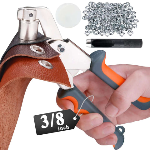 Grommet Tool Kit 500 Piece Set With Three Eighths Inch Grommets For Tarp Fabric Banner Canvas Leather Tents Vinyl Eyelet Punching Tool Portable Pro