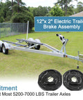 JDMSPEED 12x2 in electric trailer brake assemblies, pair for left and right, black drums, fits 5200-7000 lb axles.