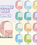 36 Piece Magnetic Name Tags Dry Erase Labels In 12 Colors Schoolbag Shaped with size dimensions listed.