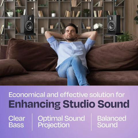 Man relaxing with Studio Monitor Isolation Pads With Vibredux HD Foam Premium Acoustic Cushions for 5 Inch Speakers