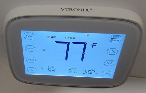 Lakepro-1 Smart Home Thermostat With Wi-Fi And Alexa Compatibility showing 77°F on touchscreen with ECO mode option