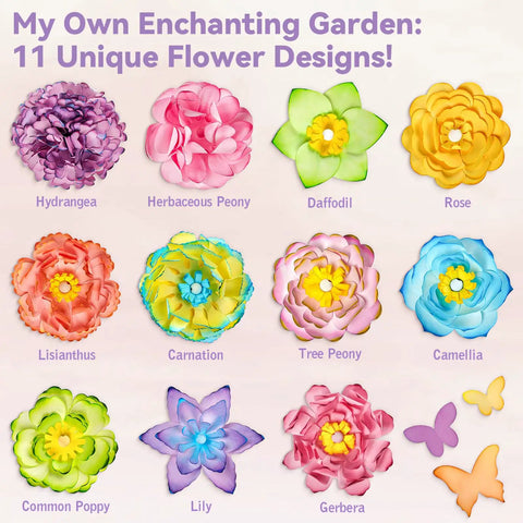 Paper Flowers Science Kit For Kids Ages 6 To 11 With Petals, Stems, Dye Tablets, Droppers, And Easy Instructions For Color Mixing And Capillary Action Learn Hands On STEM Fun, 11 flower designs