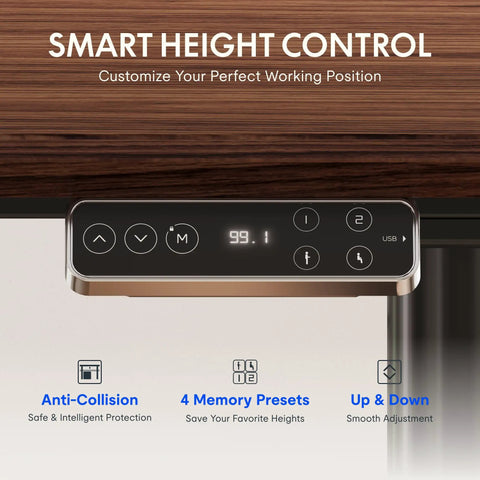 Smart height control with digital display on Straight Up Premium Motorized Height Adjustable Standing Desk With Heavy Duty Matte Black Frame And Legit Solid North American Black Walnut Desktop For Serious Daily Workspace Flex.