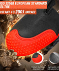 Badass Steel Toe Shoe Covers With Non Slip Oil Resistant Soles And Thick Leather Lining For Heavy Duty Industrial Safety And ASTM EN ISO Certified Impact Shielding On Every Daily Grind close-up of steel toe cover showing durable rubber sole and textured top