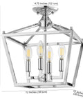 12 Inch Chrome Modern Farmhouse Pagoda LED Lantern Semi Flush Mount Ceiling Light For Kitchen Hallway Entryway And Bedroom