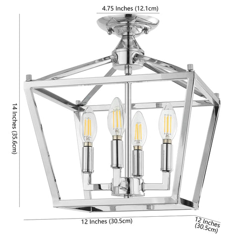 12 Inch Chrome Modern Farmhouse Pagoda LED Lantern Semi Flush Mount Ceiling Light For Kitchen Hallway Entryway And Bedroom