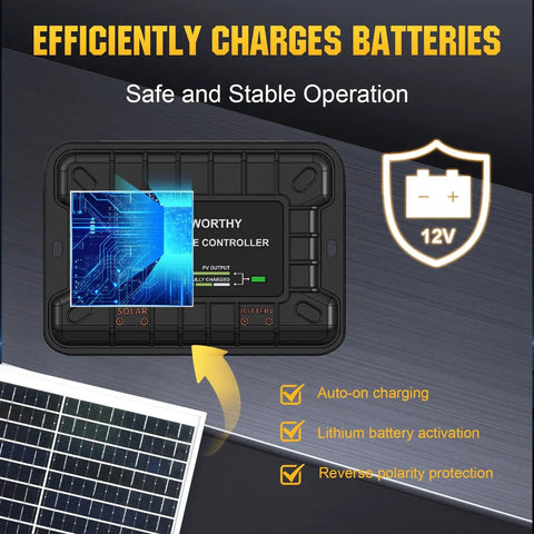 Close-up of 25W solar kit controller, illustrating efficient charging features for Keep Your 12V Batteries Charged With A 25W Waterproof Solar Panel Kit And Trickle Maintainer Featuring An Adjustable Mount Bracket And Upgraded Controller For Cars, RVs, Boats, Motorcycles, And Marine Use