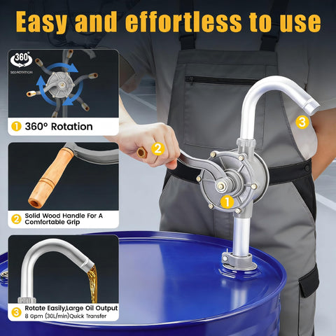All Aluminum 55 Gallon Drum Pump No Fuss Manual Fuel And Oil Transfer Tool Heavy Duty Rotary Barrel Hand Pump For Diesel Kerosene Hydraulic And Lubricating Oils Fits 15 To 55 Gallon Drums