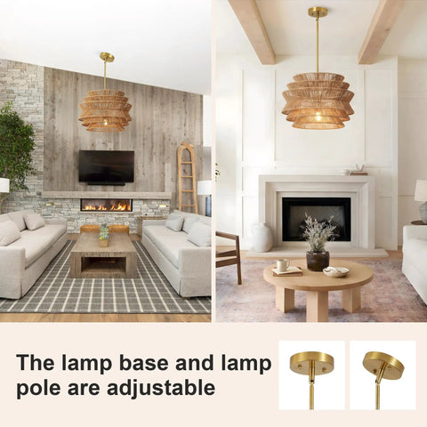 17.3" 17.3 Inch Rattan Pendant Light, Boho Wicker Chandelier for Dining in stylish living room settings