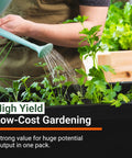 Person watering herbs in an indoor garden setup, illustrating Massive 4000 Heirloom Seed Herb Kit With 12 Varieties For Indoor And Outdoor Garden Non GMO Vegetable And Fruit Seeds 2026 Season High Yield Starter Pack.