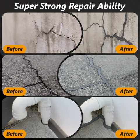 Before and after images of High Elasticity Concrete Crack Filler Self Leveling Quick Drying Waterproof Cement Crack Repair For Driveways Walkways Patios Joints Indoor And Outdoor Grey 5 Lb 80 Oz Diy Friendly used on cracked surfaces.