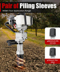 32.7cc Gas Powered T Post Driver With Conversion Head And Chisel for fence posts, shown with 55mm and 70mm piling sleeves