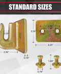 Two Pack Grade 70 Forged Steel Three Eighths Inch Tractor Bucket Grab Hooks With Backer Plate And Mounting Hardware dimensions