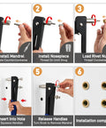 Installation steps for 490-Piece SAE Nutsert Rivet Nut Kit With Hand Setter, including mandrel and nosepiece setup.