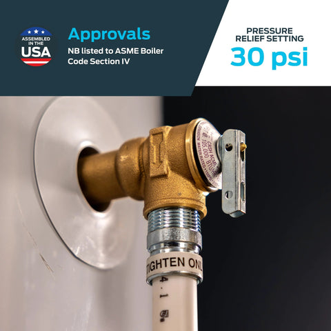 Installed Three Quarter Inch F 30 Safety Relief Valve For Hot Water Heaters And Boilers Brass Push To Connect Pressure Release Fitting