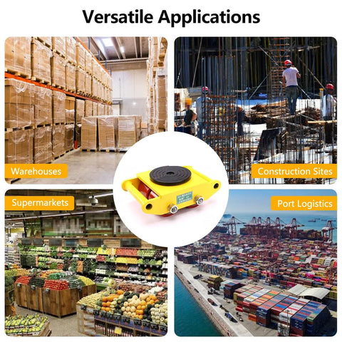 Badass Heavy Duty Moving Skates With 360 Degree Swivel And Non Slip Pads Rock Solid Carbon Steel Equipment Rollers For Factory And Warehouse Workloads Smooth Ride Load Movers Set Of Four in warehouse, construction, supermarket, and port logistics settings.