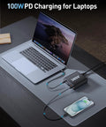 380W USB C Charging Station 8 Port Hub with laptop and phone charging on desk, dual 100W USB C PD visible.